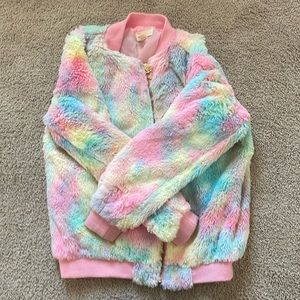 Tie-dyed, fuzzy cute zip up jacket